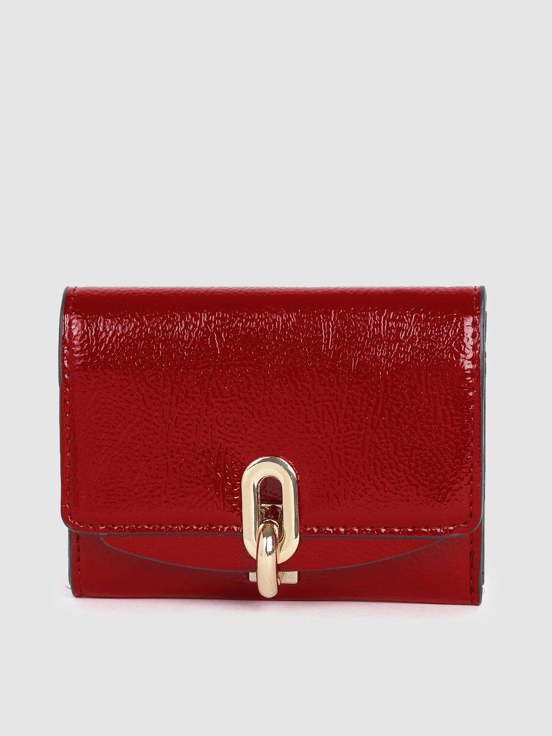 Accessorize Women Red Three Fold Patent lock closure  Wallet Price in India