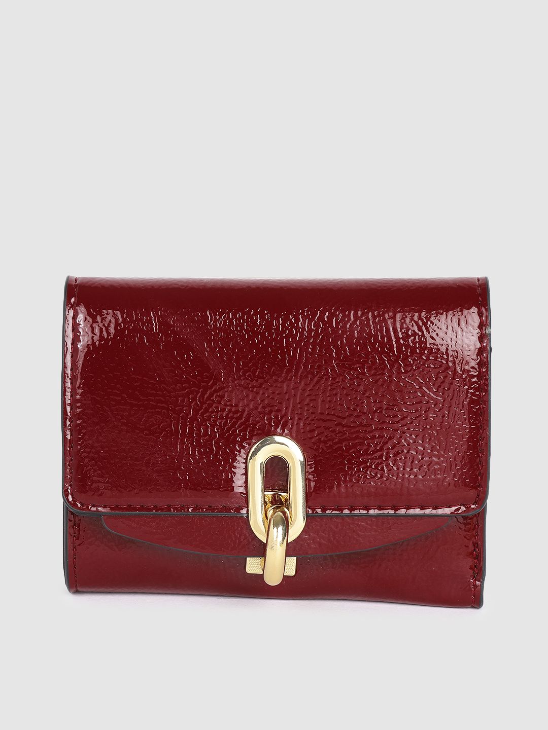 Accessorize Women Burgundy Two Fold Patent lock closure Wallet Price in India