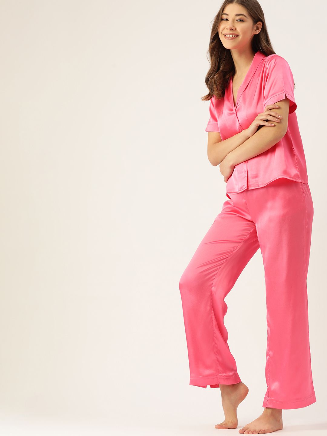 DressBerry Women Pink Solid Night suit Price in India