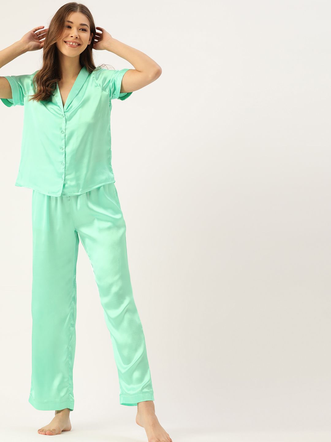 DressBerry Women Green Solid Night suit Price in India