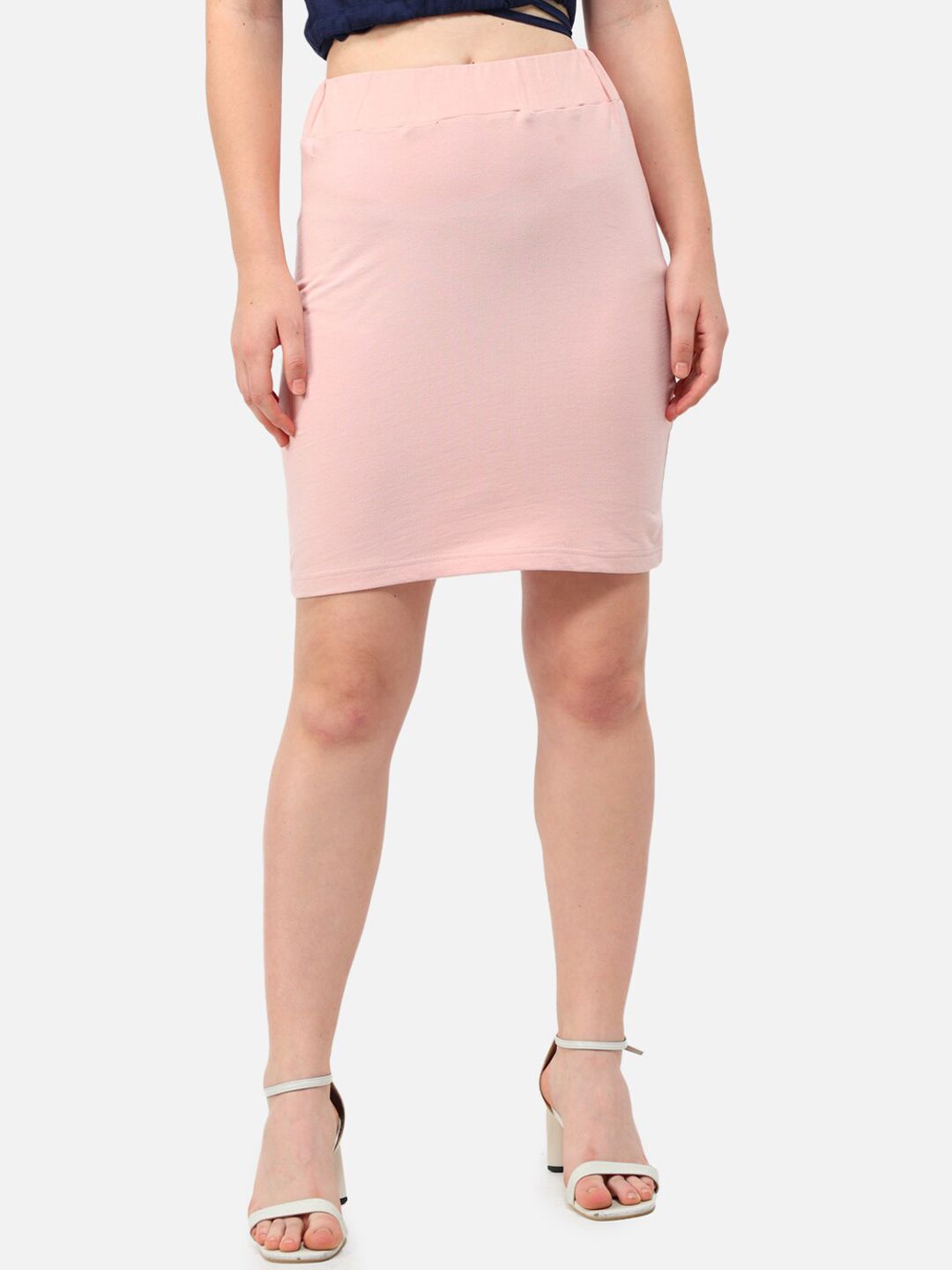 Trend Arrest Women Pink Solid Fitted Mini Length Pencil Skirt