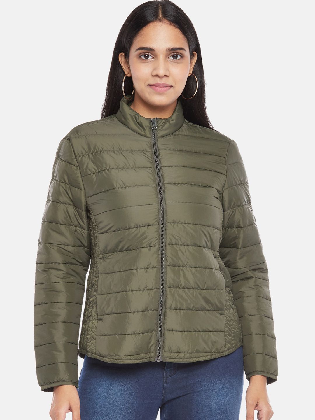Honey by Pantaloons Women Olive Green Solid Puffer Jacket Price in India