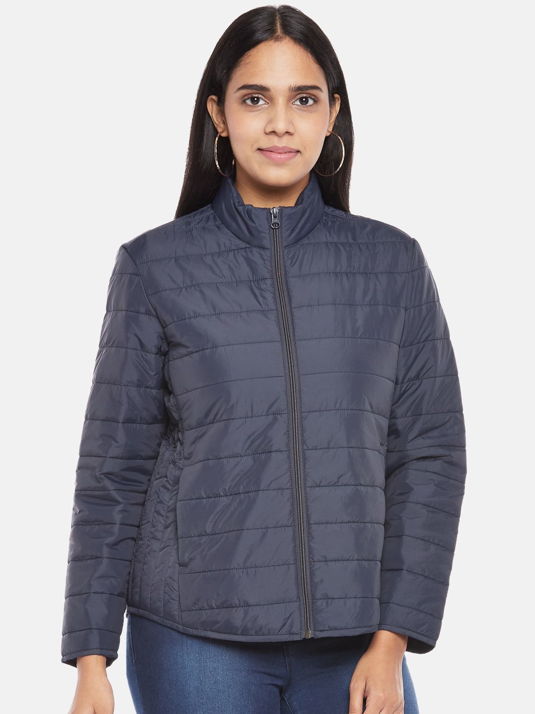 Honey by Pantaloons Women Navy Blue Quilted Jacket Price in India