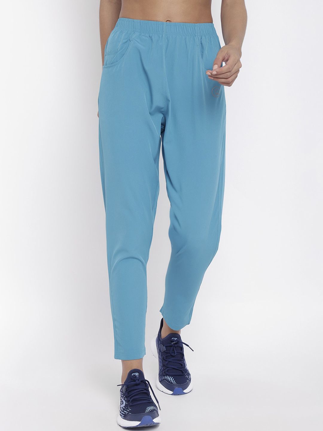 CHKOKKO Women Blue Solid Mid Rise Trackpant Price in India