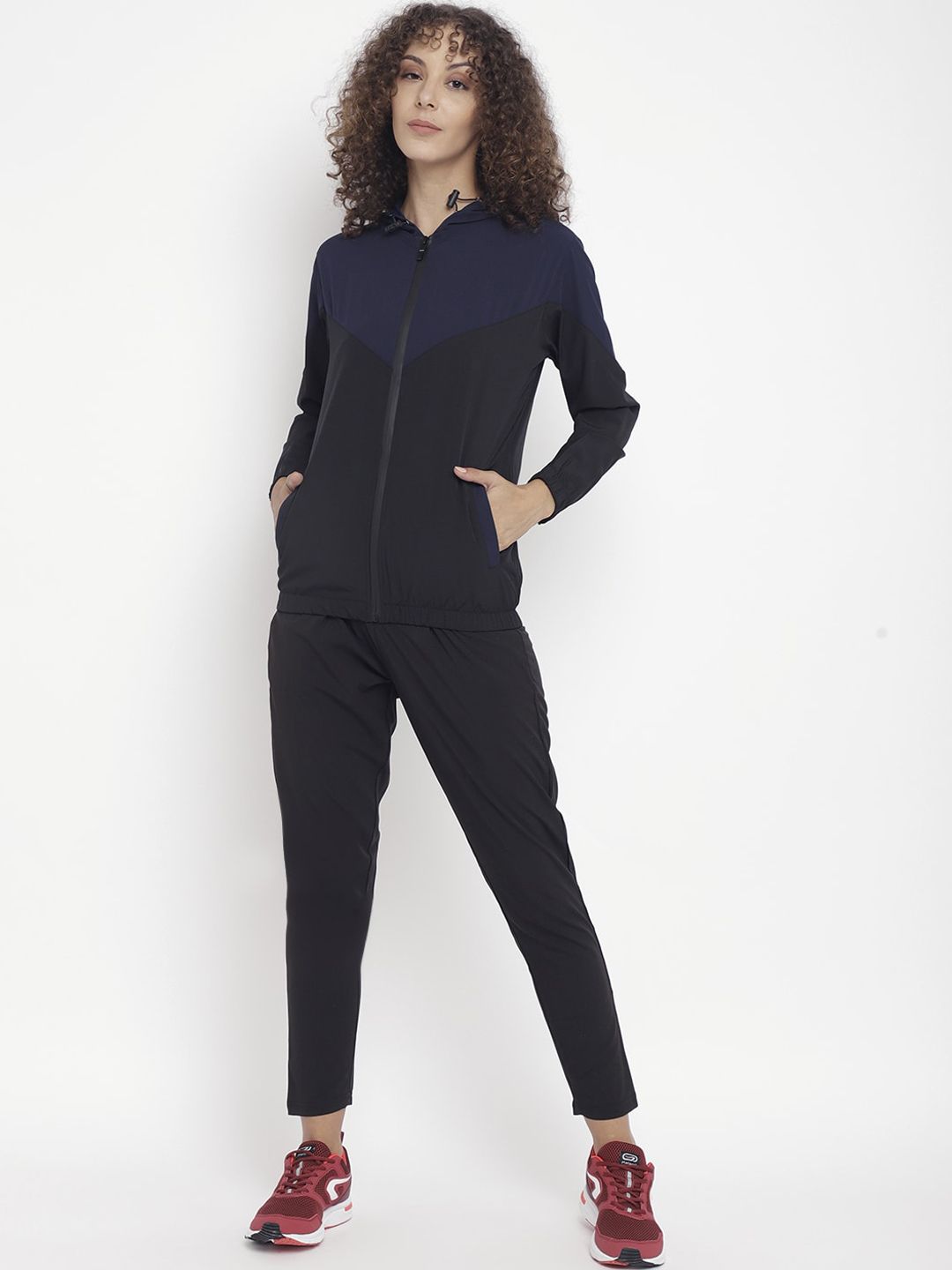 Chkokko Women Navy Blue & Black Solid Track Suit Price in India