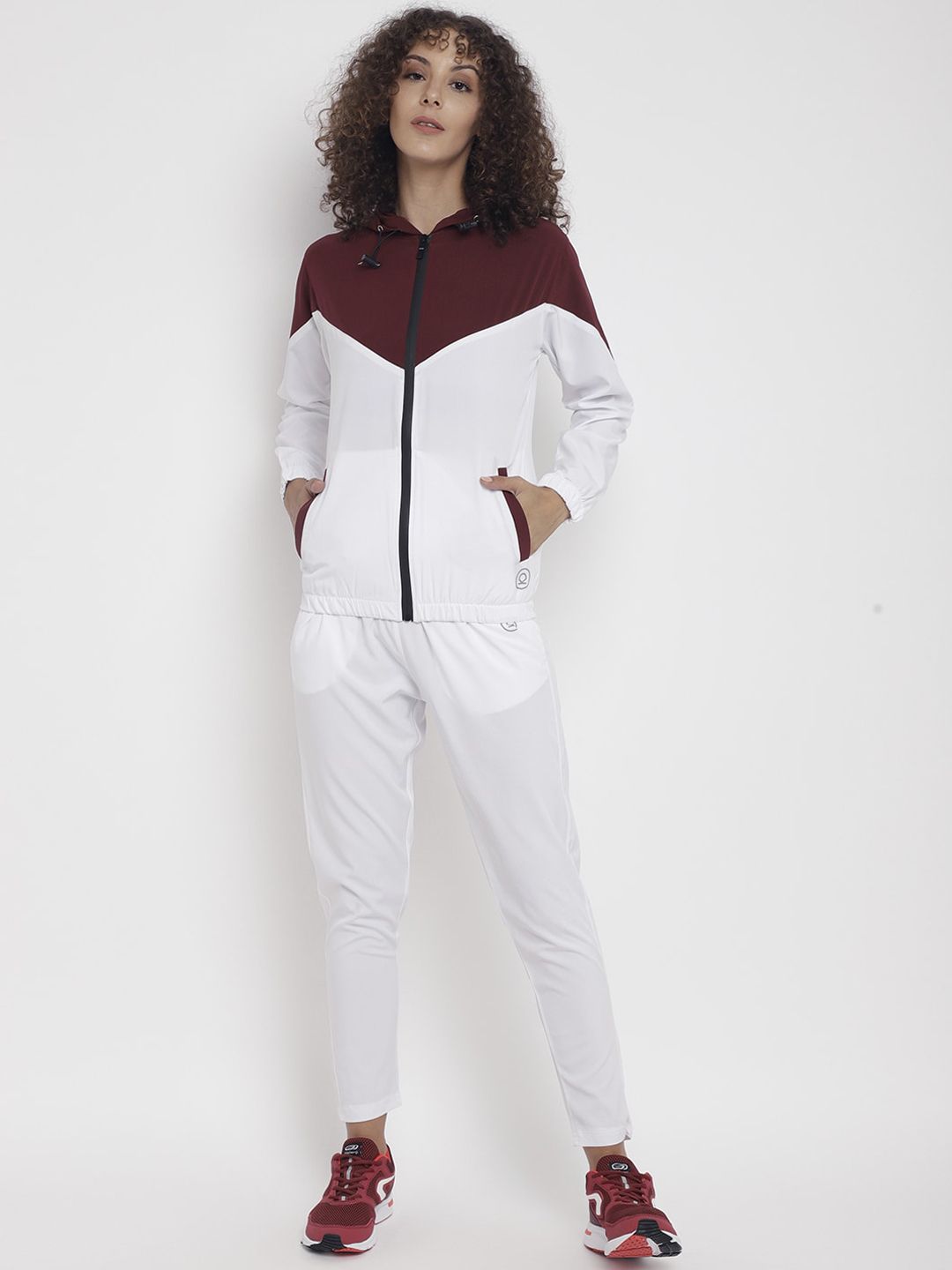 Chkokko Women Maroon & White Solid Track Suit Price in India
