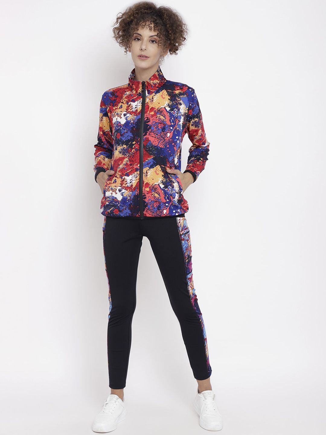 Chkokko Women Black & Red Abstract Printed Tracksuit Price in India