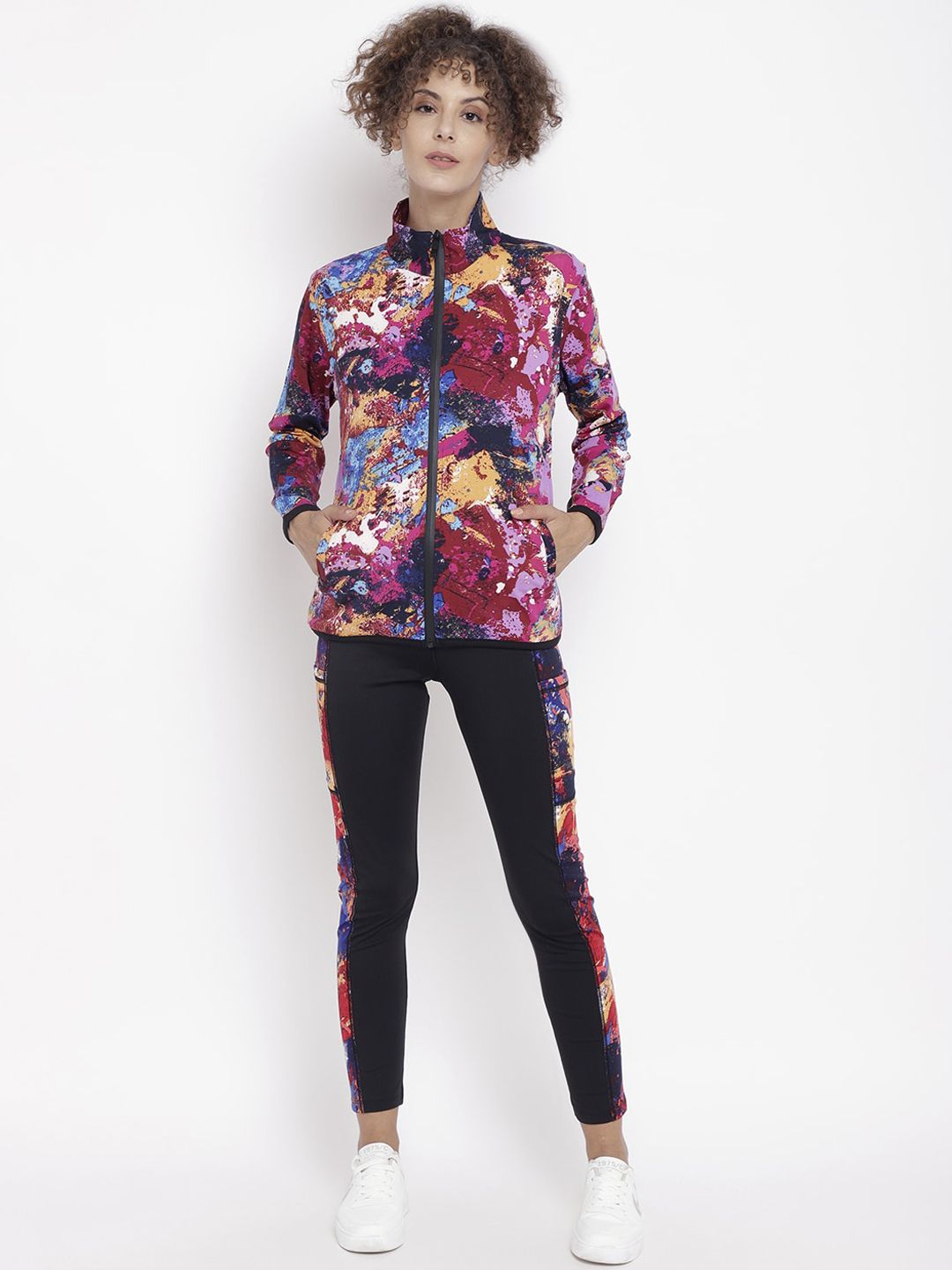Chkokko Women Pink & Black Abstract Printed Track Suit Price in India