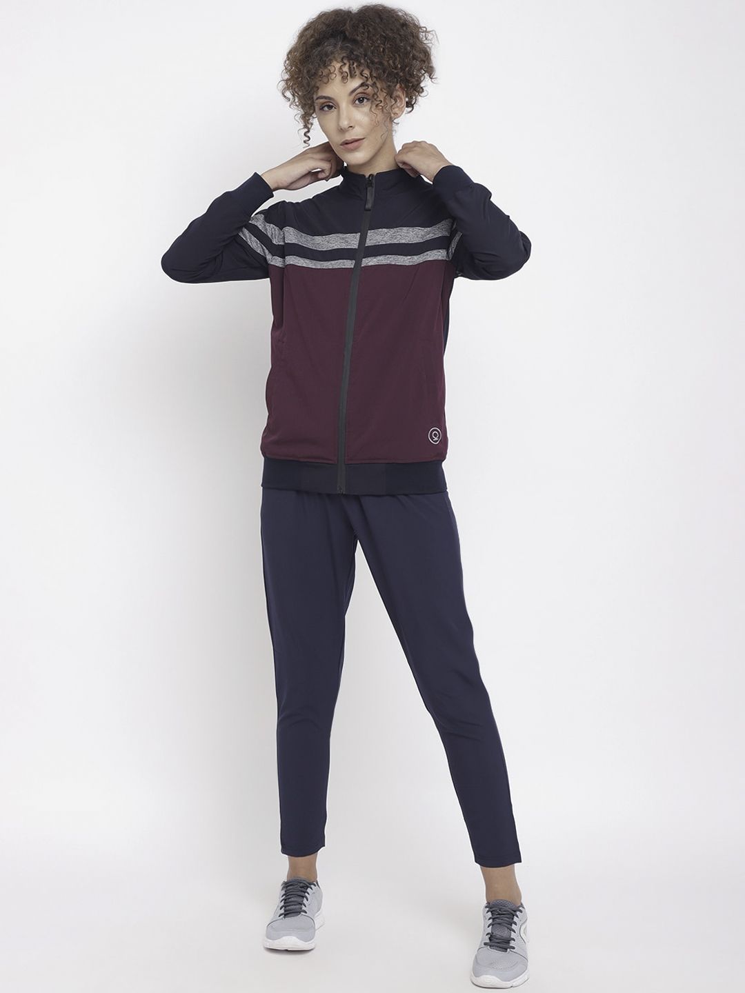 Chkokko Women Burgundy & Navy Blue Solid Tracksuits Price in India