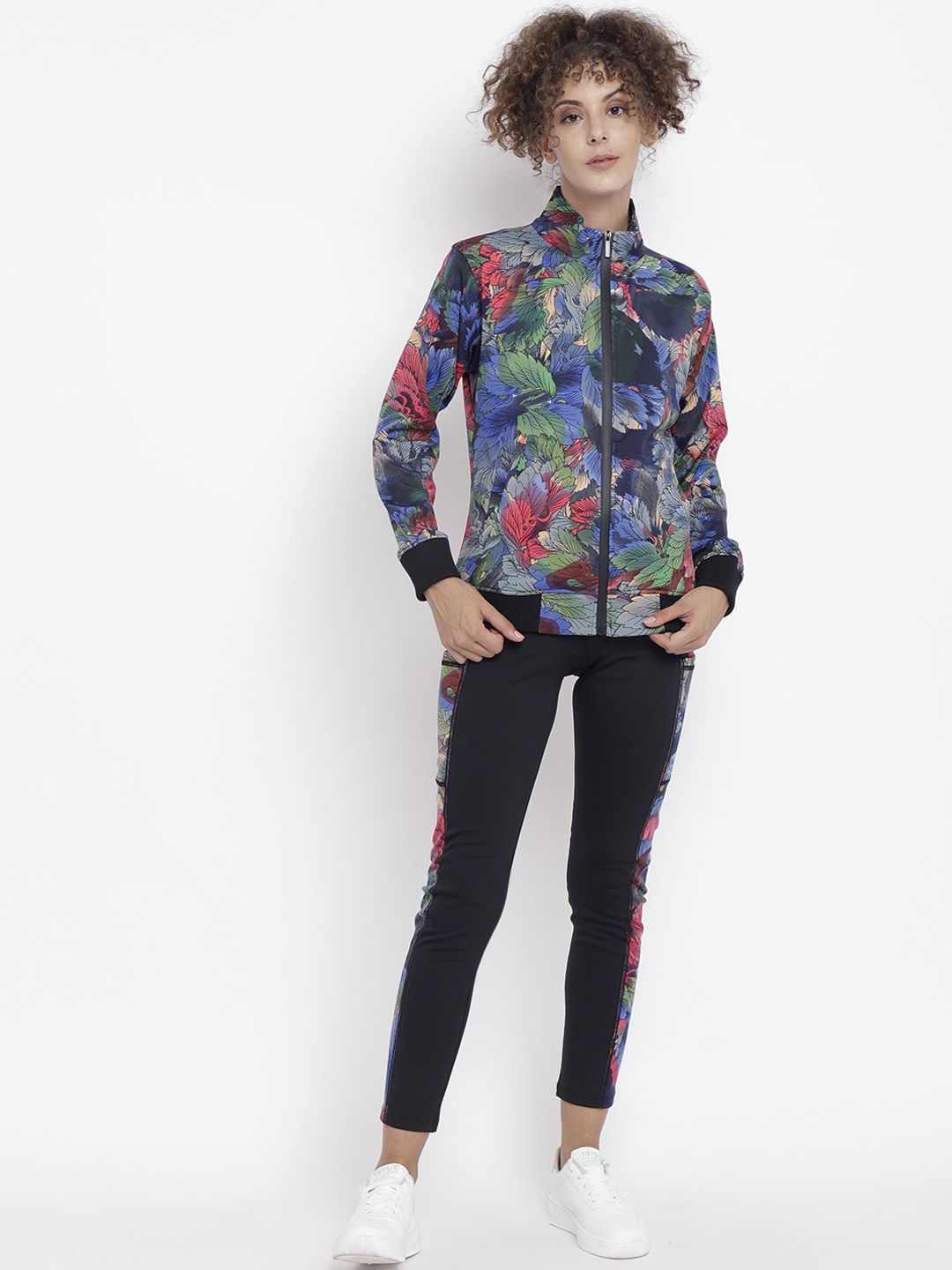 Chkokko Women Blue & Black Abstract Printed Track Suit Price in India