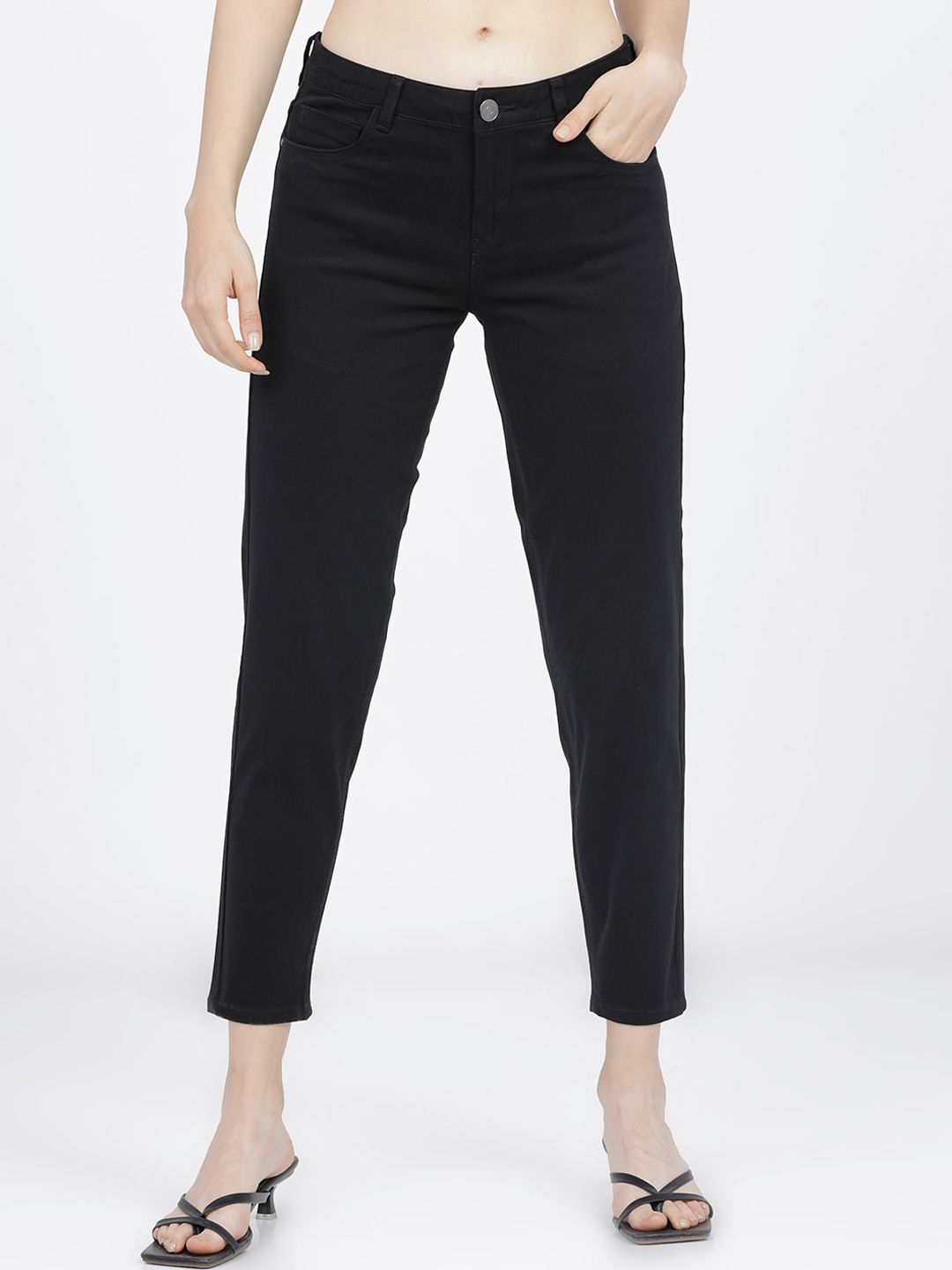 Tokyo Talkies Women Black Tapered Fit Trousers Price in India