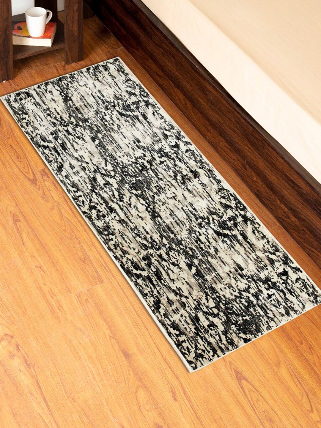 Home Centre Grey & Black Abstract Runner Price in India