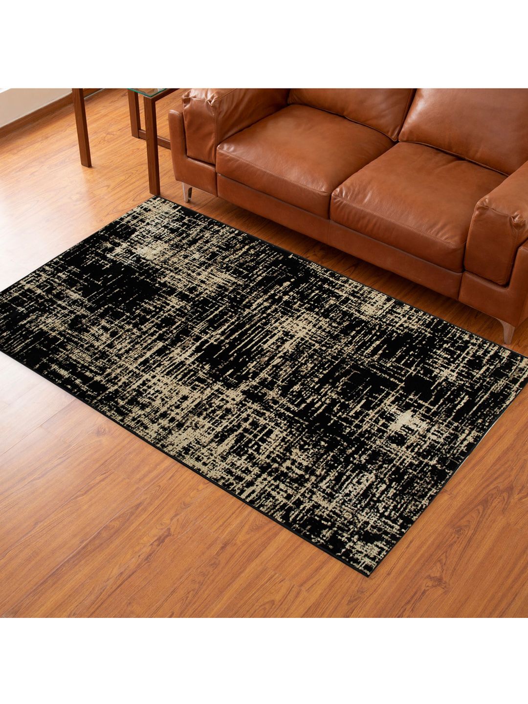 Home Centre Black Geometric Anti-Skid Carpet Price in India