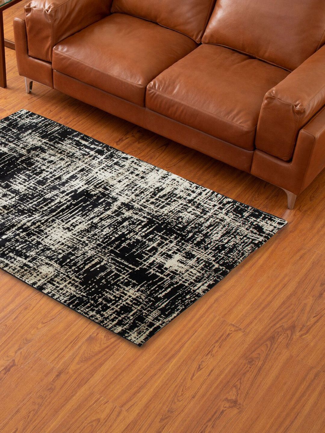 Home Centre Unisex Black & White Floral Printed Woven Anti-Skid Carpet Price in India