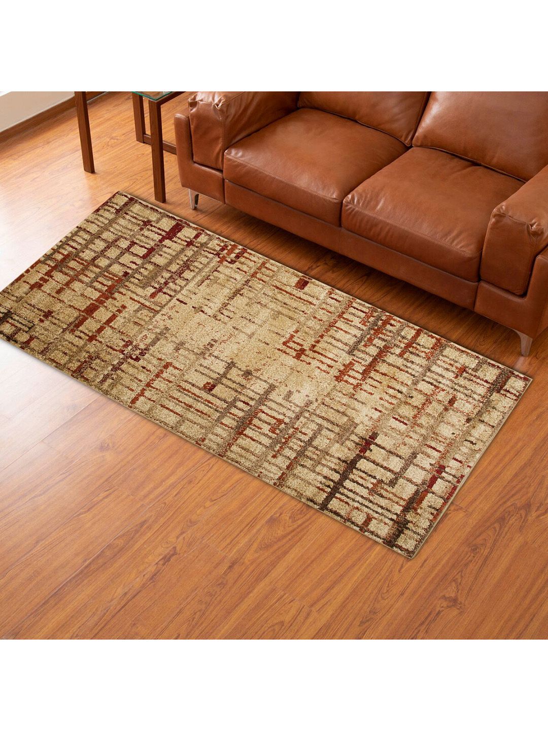 Home Centre Beige Textured Woven Rectangular Anti-Skid Carpet Price in India