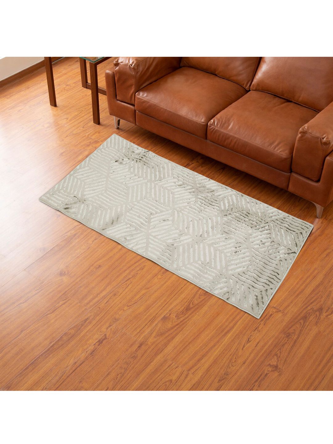 Home Centre Unisex Beige & Grey Geometric Printed Anti-Skid Carpet Price in India