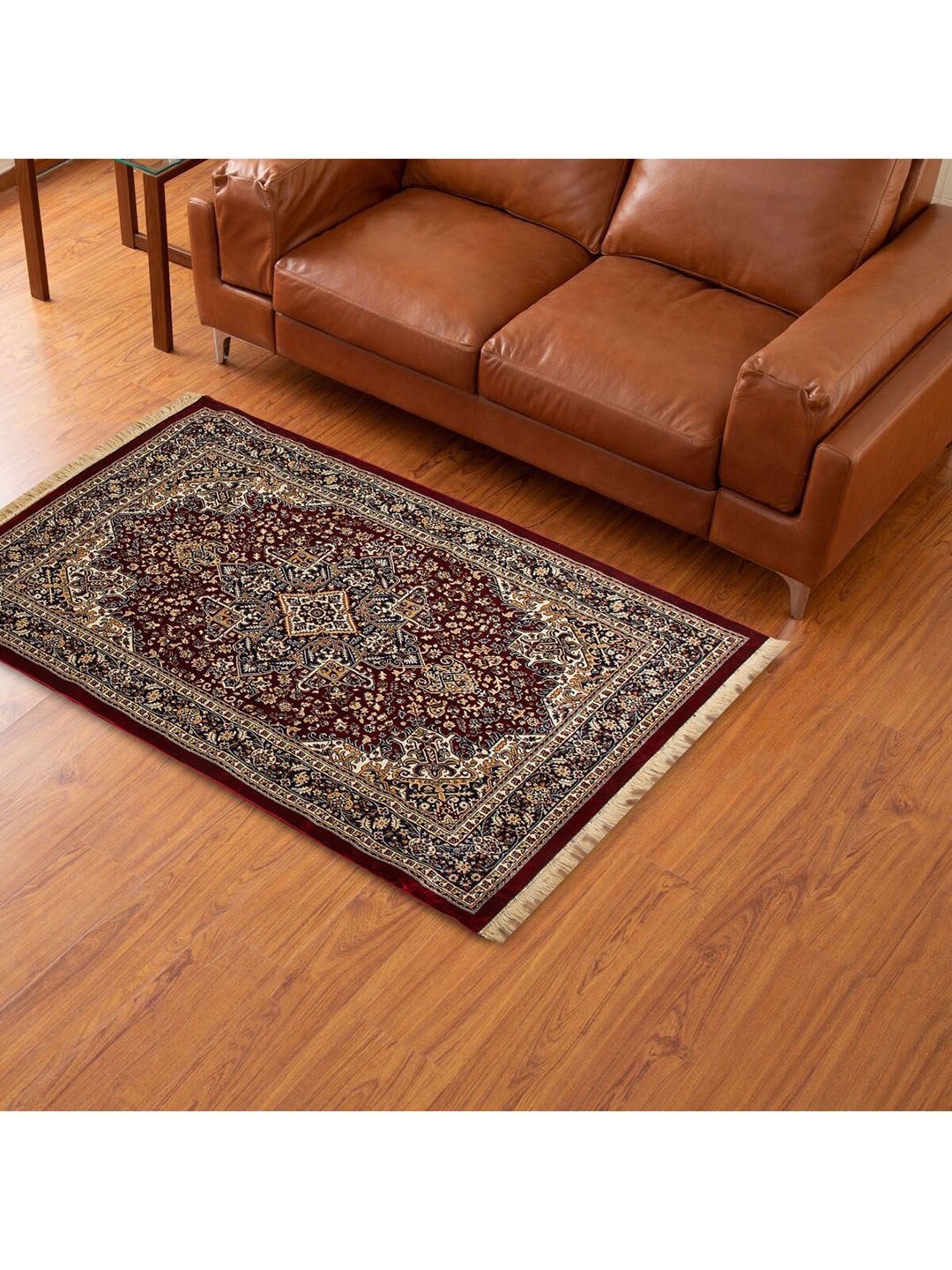 Home Centre Maroon & Beige Patterned Rectangular Anti-Skid Carpet Price in India