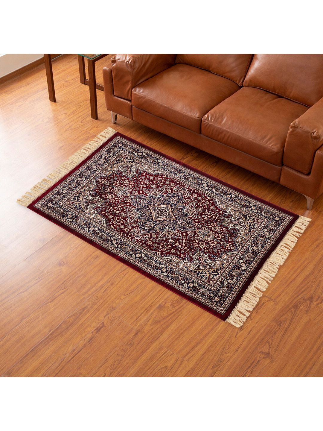 Home Centre Unisex Maroon & White Vienna Greek Woven Anti-Skid Carpet Price in India