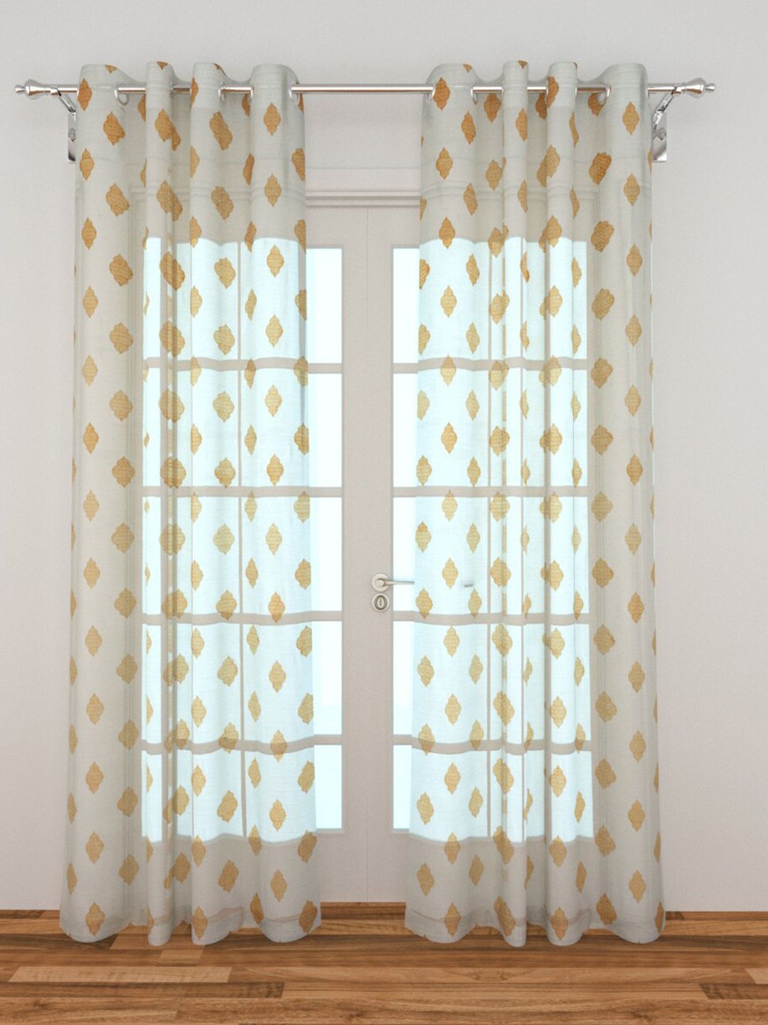 Home Centre White & Brown Set of 2 Ethnic Motifs Long Door Curtains Price in India