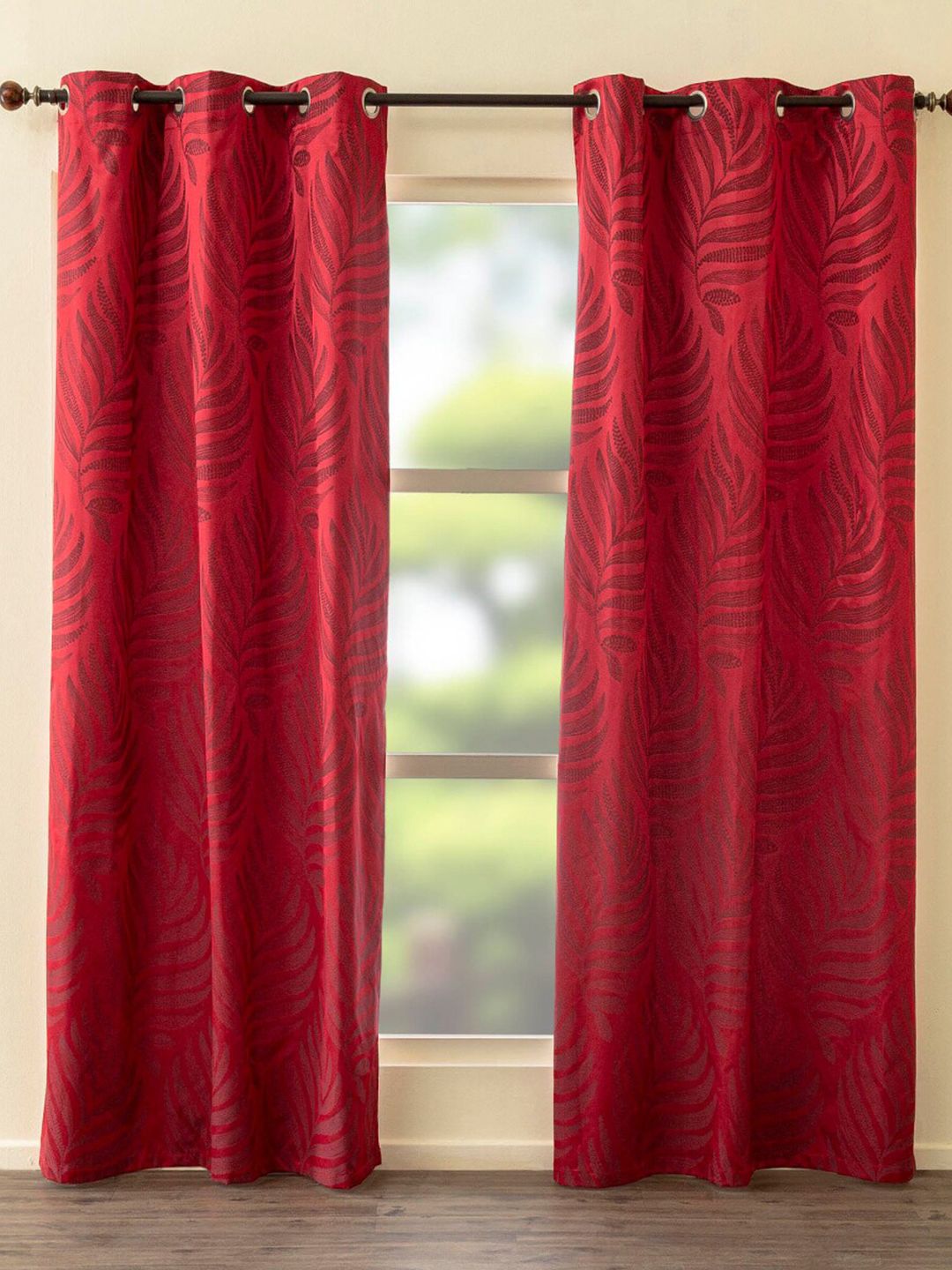 Home Centre Red & Maroon Set of 2 Floral Long Door Curtains Price in India
