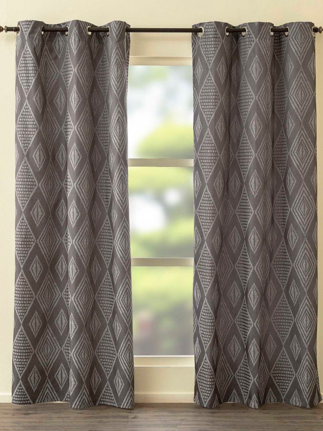 Home Centre Grey Set of 2 Geometric Long Door Curtains Price in India