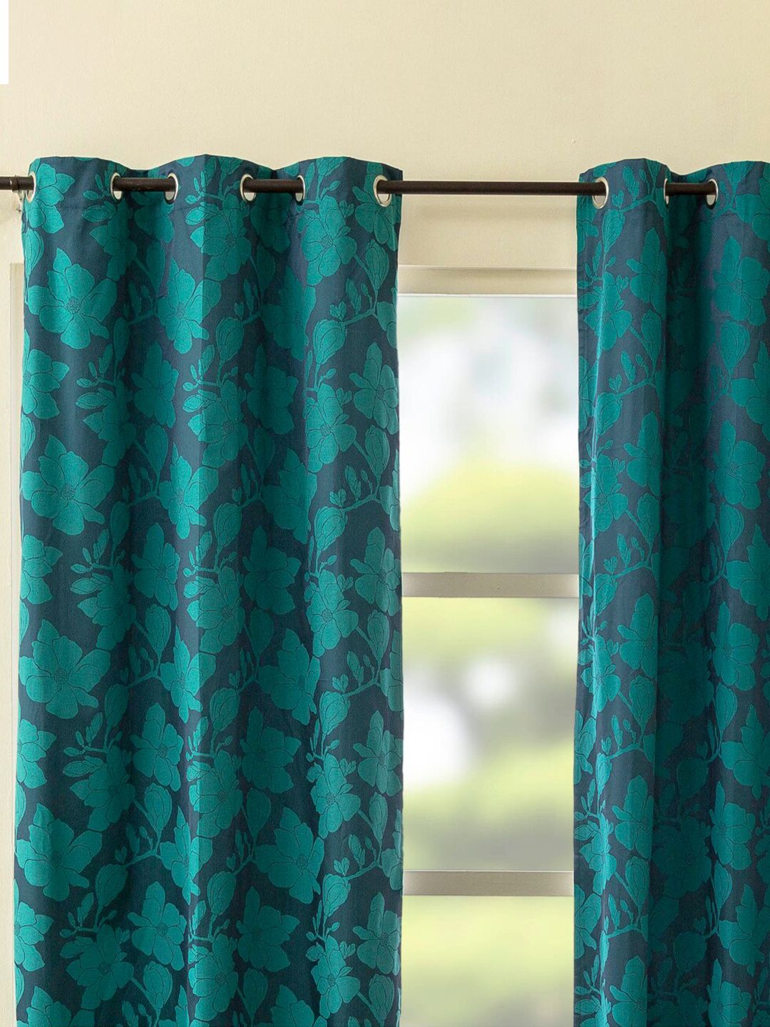 Home Centre Green & Teal Set of 2 Floral Long Door Curtains Price in India