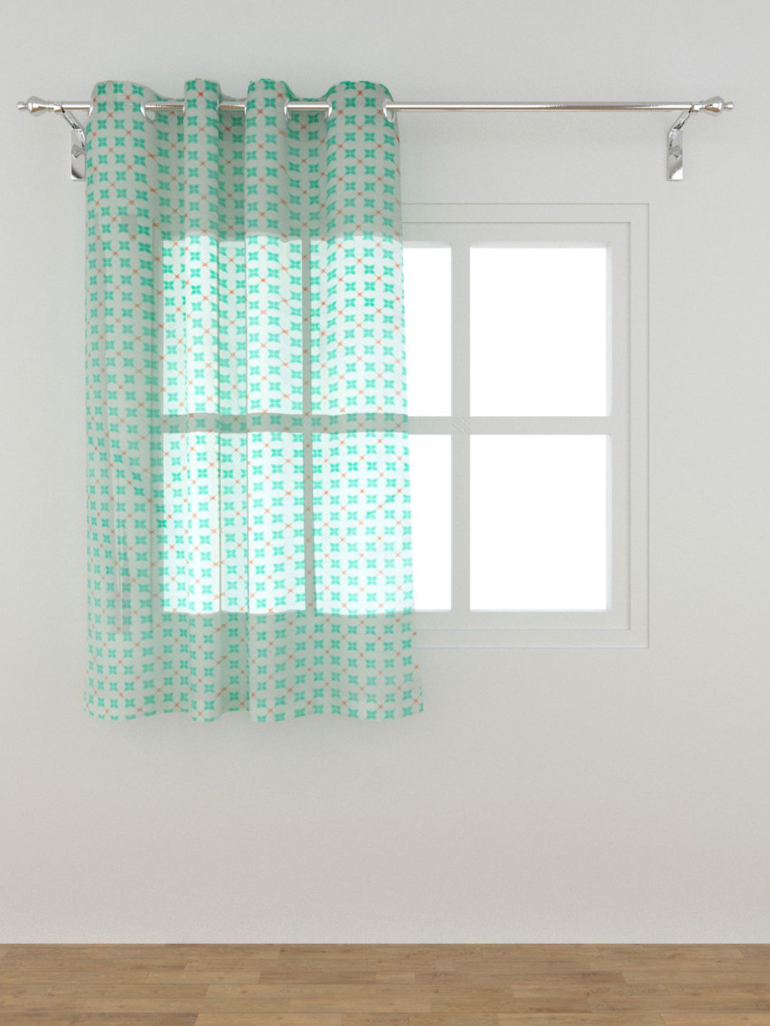 Home Centre Green & Off White Geometric Sheer Window Curtain Price in India