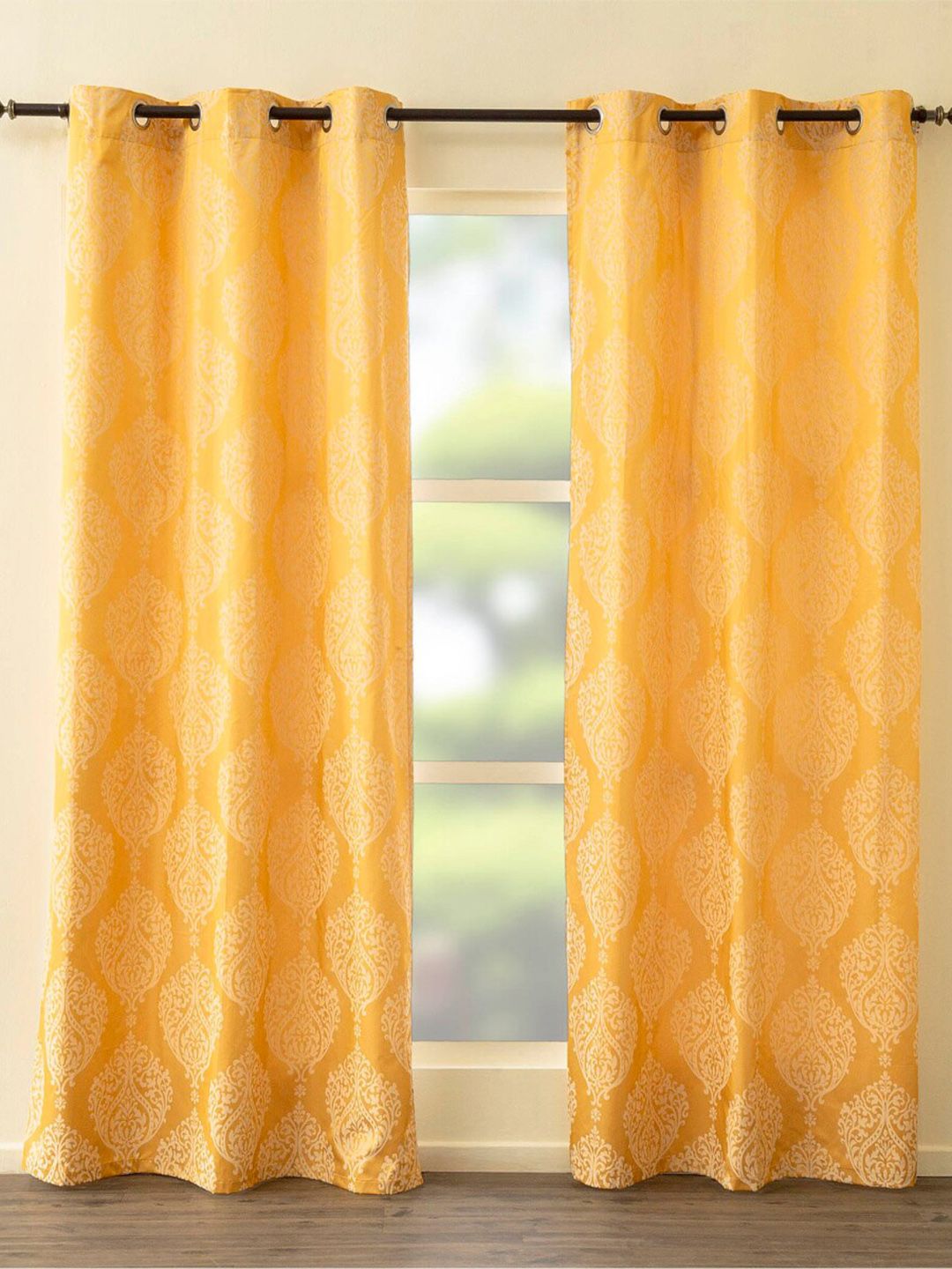 Home Centre Yellow & Cream-Coloured Set of 2 Ethnic Motifs Long Door Curtains Price in India