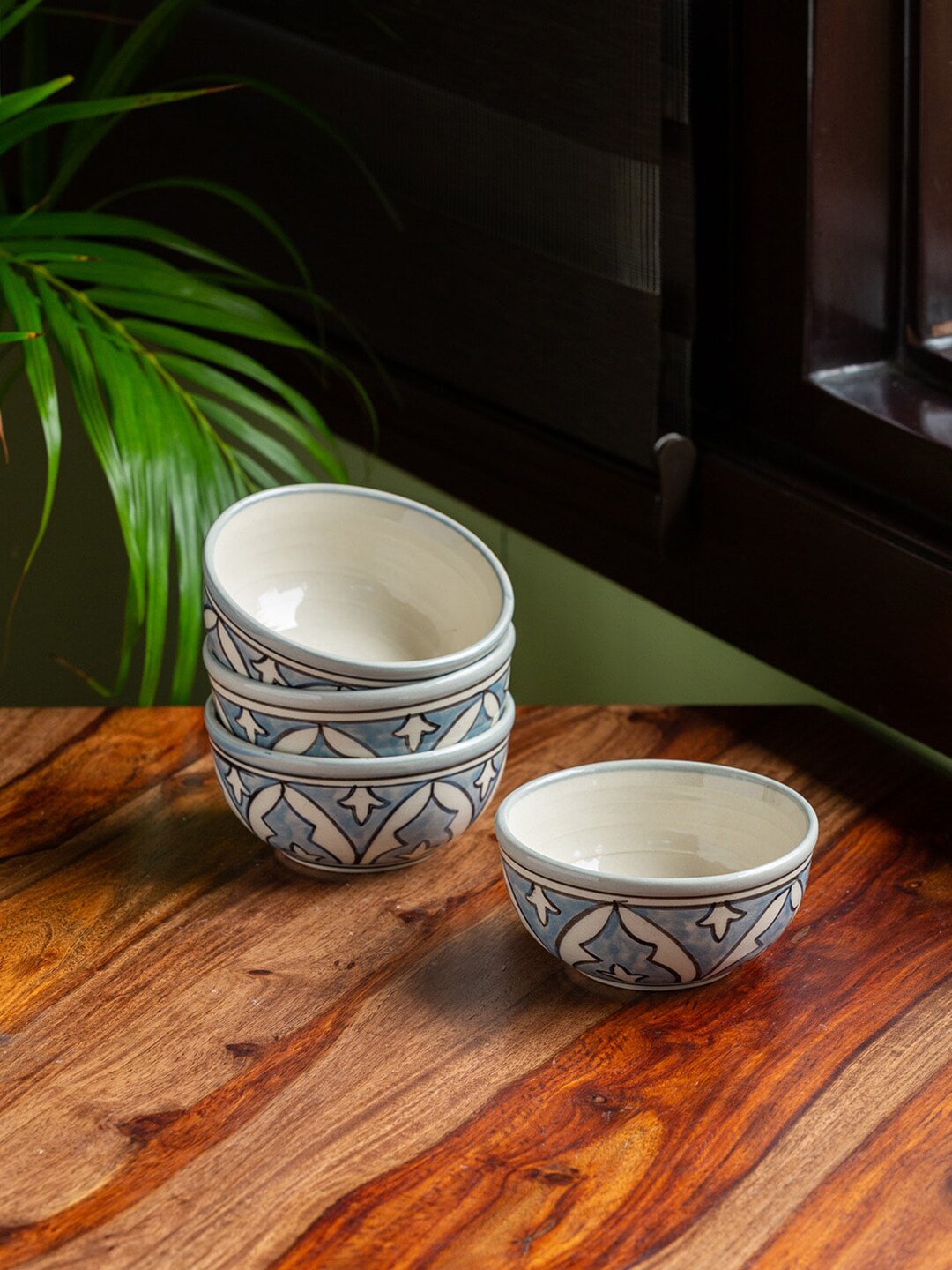 ExclusiveLane Grey & Black Set of 4 Printed Ceramic Dinner Bowls Price in India