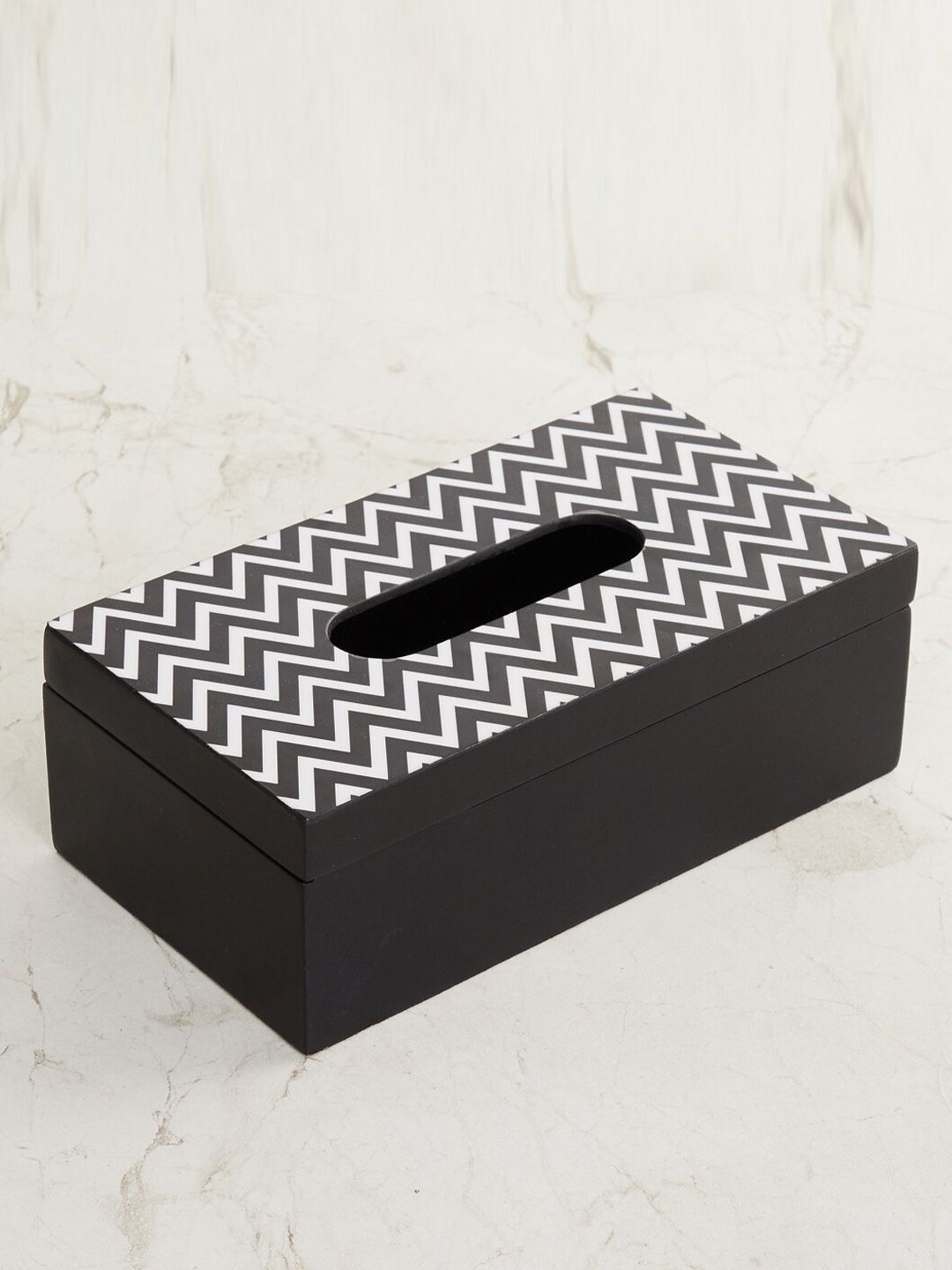 Home Centre Black & White Charlie Venice Wooden Printed Tissue Holder Price in India