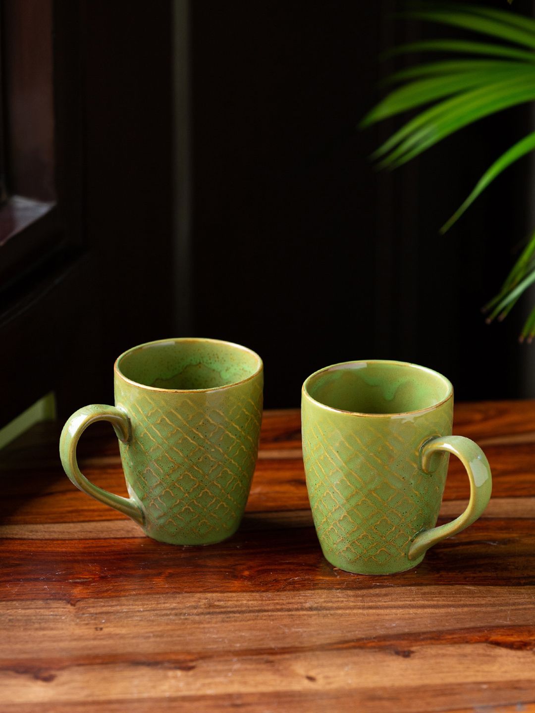 ExclusiveLane Set Of 2 Green Handcrafted Solid Ceramic Glossy Coffee Mugs Price in India