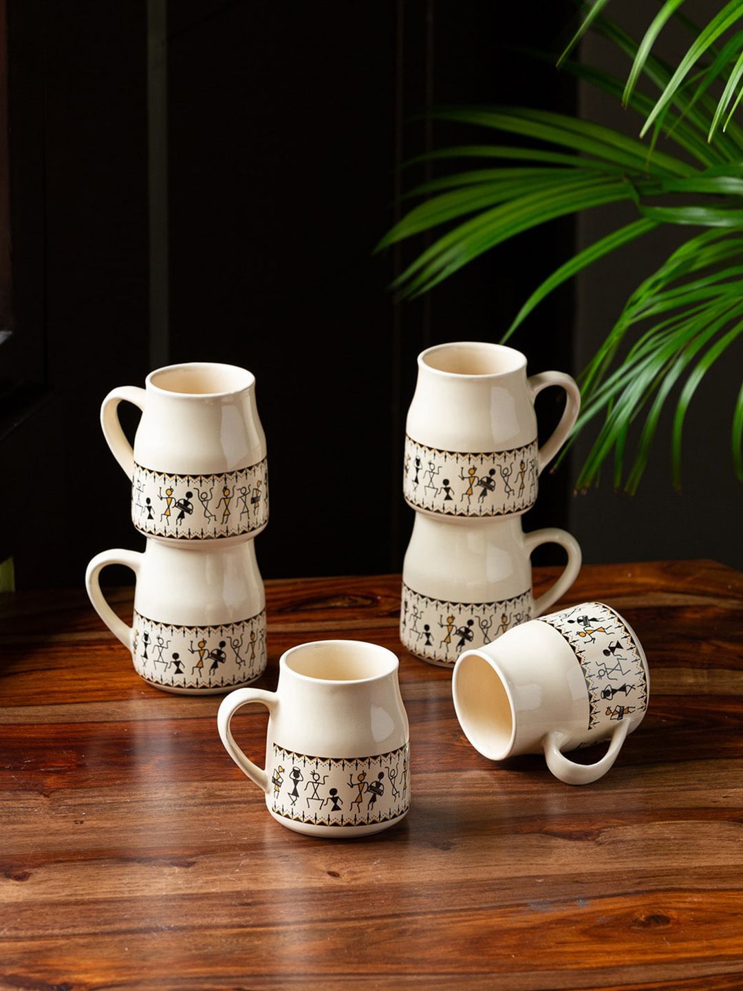 ExclusiveLane Set Of 6 White & Black Handcrafted Printed Ceramic Glossy Tea & Coffee Cups Price in India