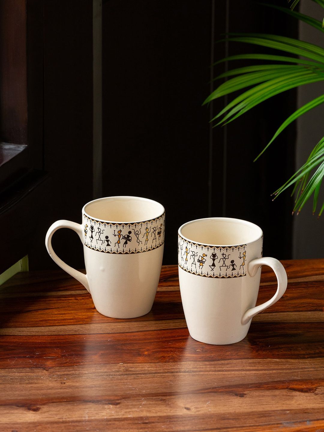 ExclusiveLane Set Of 2 White & Black Handcrafted Printed Ceramic Glossy Coffee Mugs Price in India