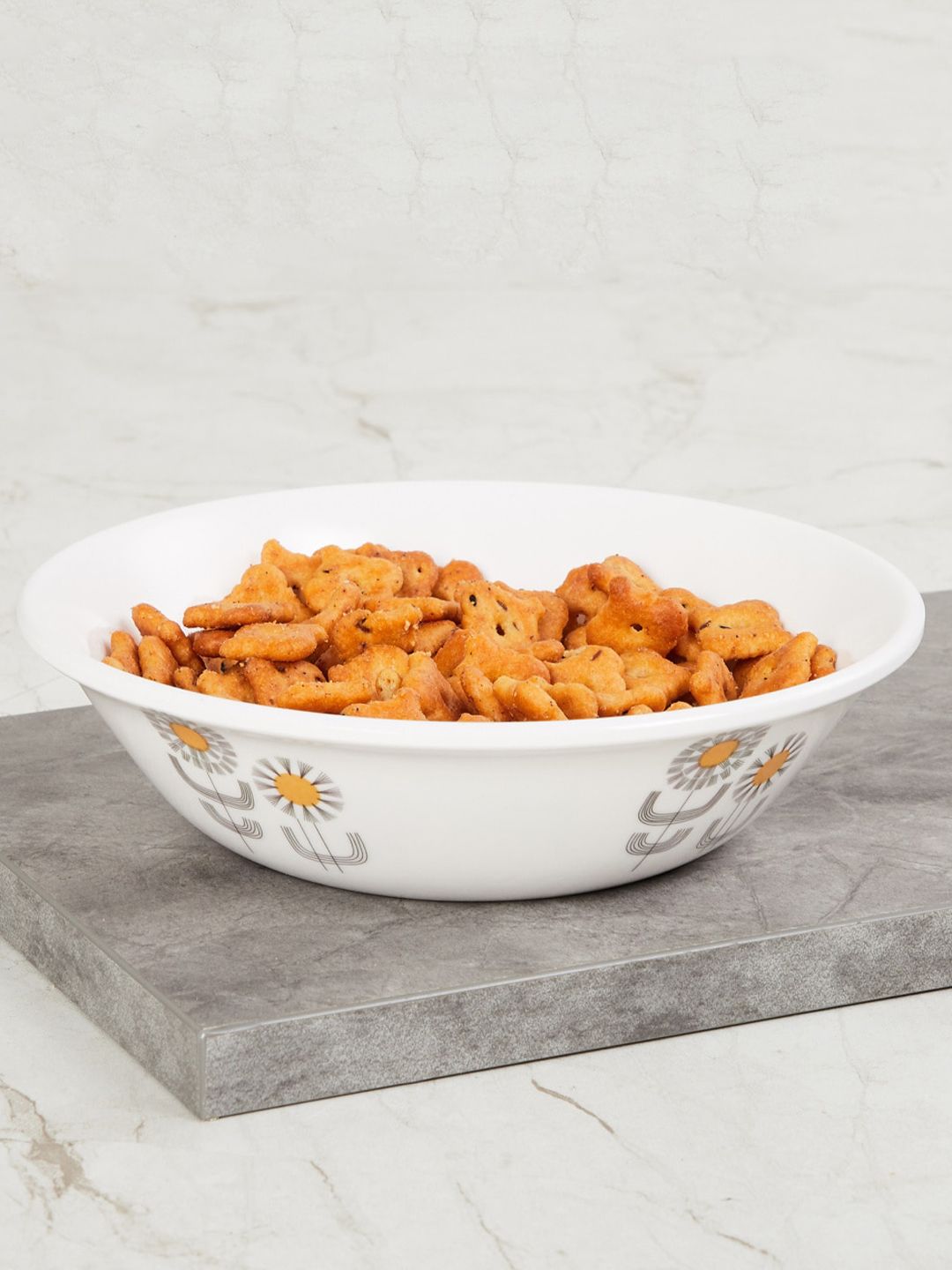 Home Centre White & Grey Printed Meadows Siena Serving Bowl Price in India