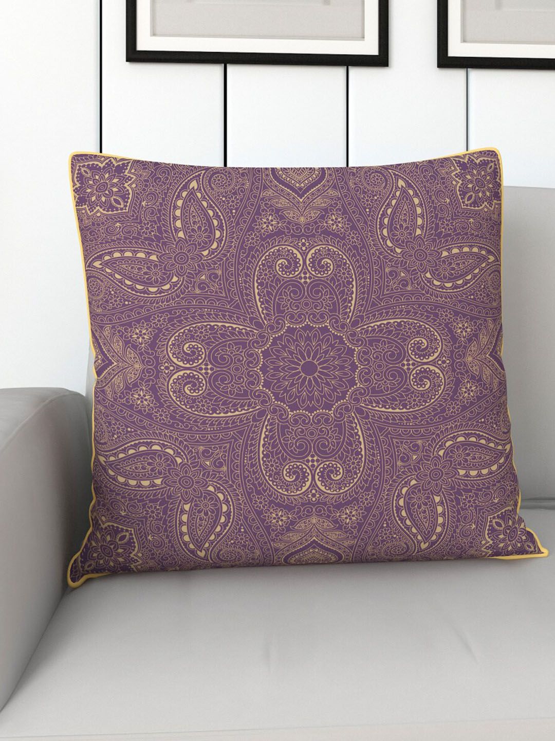 Home Centre Purple Printed Square Shape Cotton Cushion Price in India