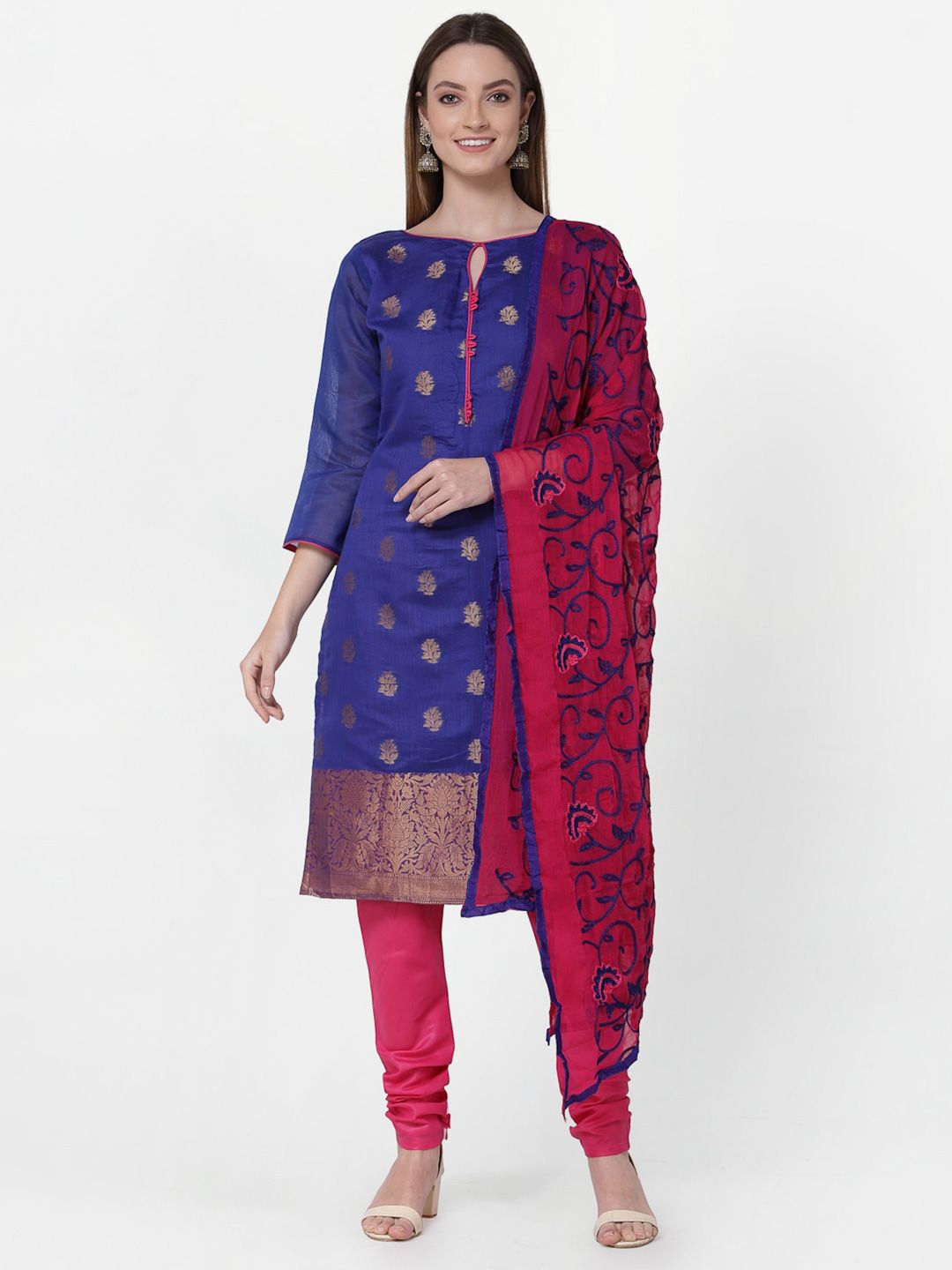 RAJGRANTH Blue & Magenta Unstitched Dress Material Price in India