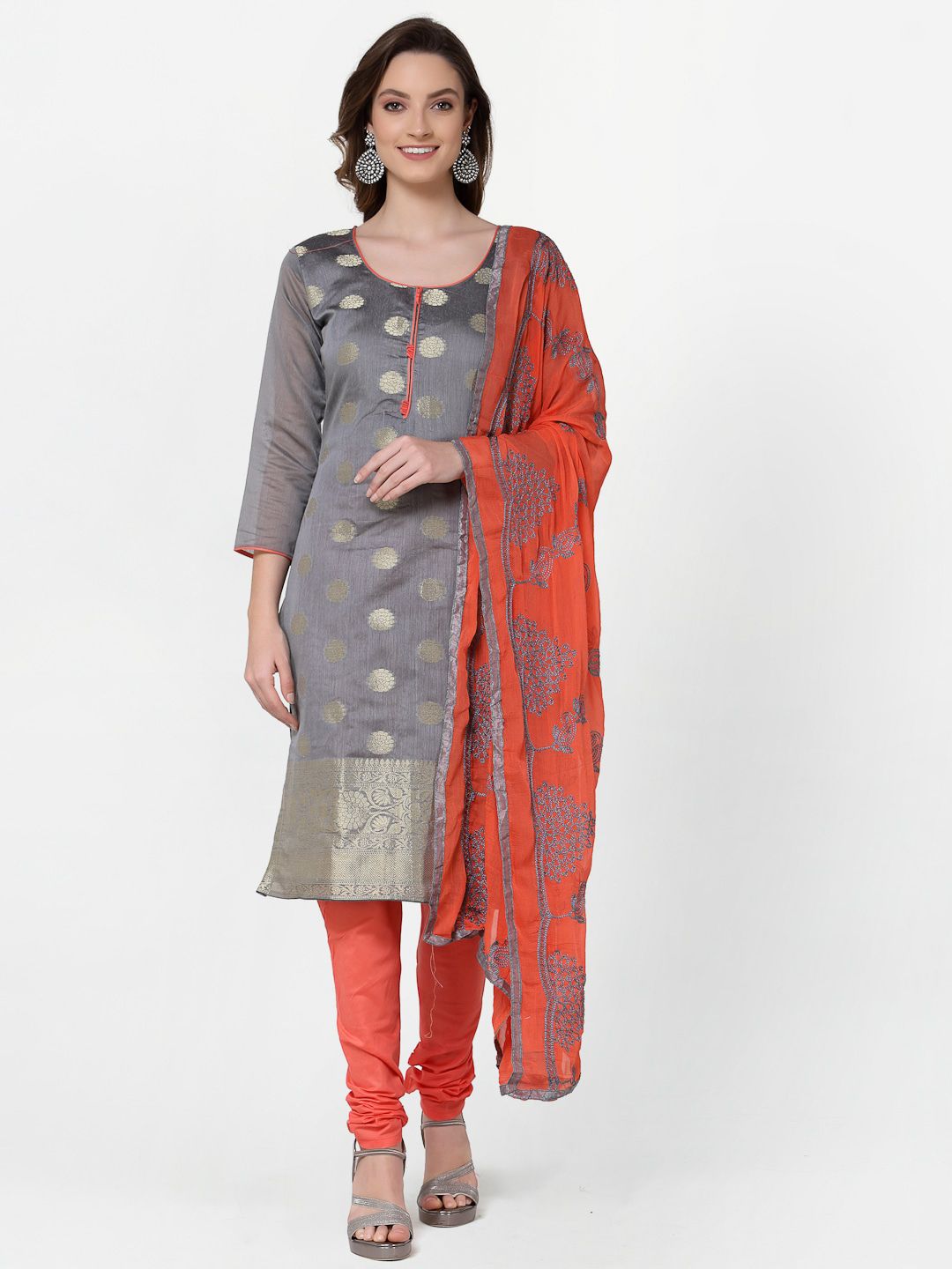 RAJGRANTH Grey & Red Unstitched Dress Material Price in India