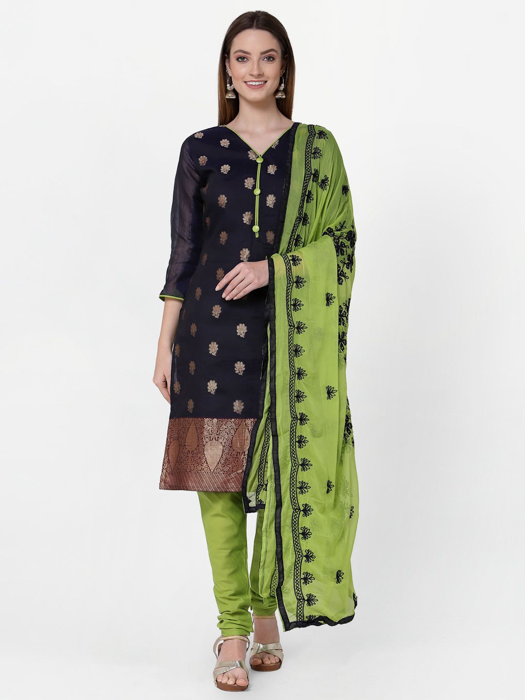 RAJGRANTH Navy Blue & Green Printed Unstitched Dress Material Price in India