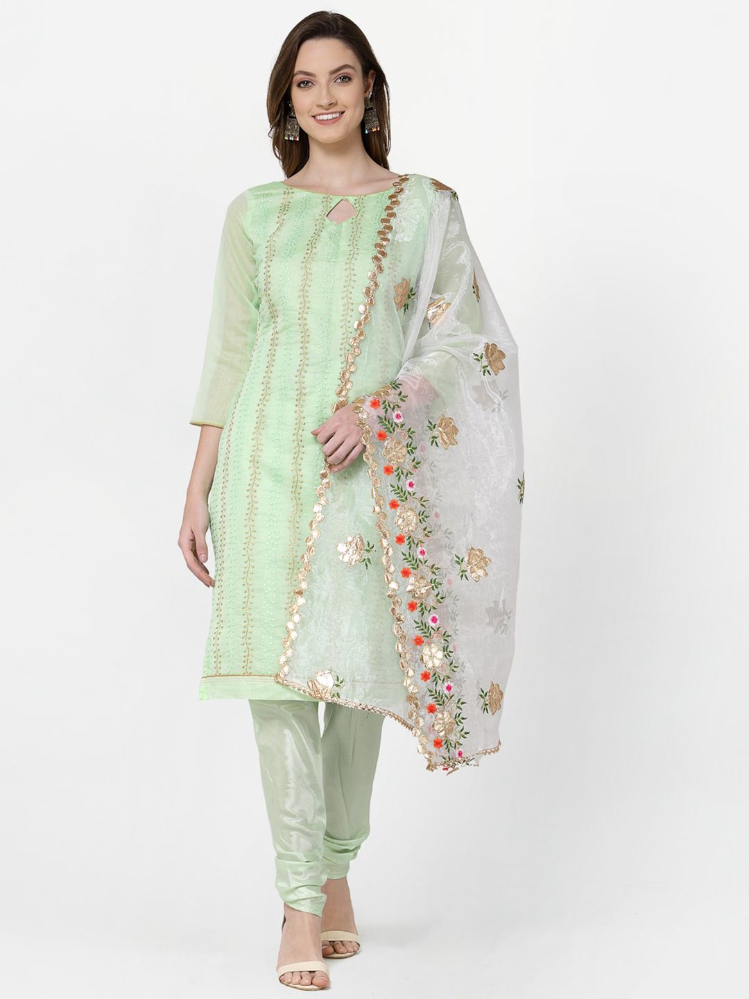 RAJGRANTH Green & Gold-Toned Embroidered Unstitched Dress Material Price in India