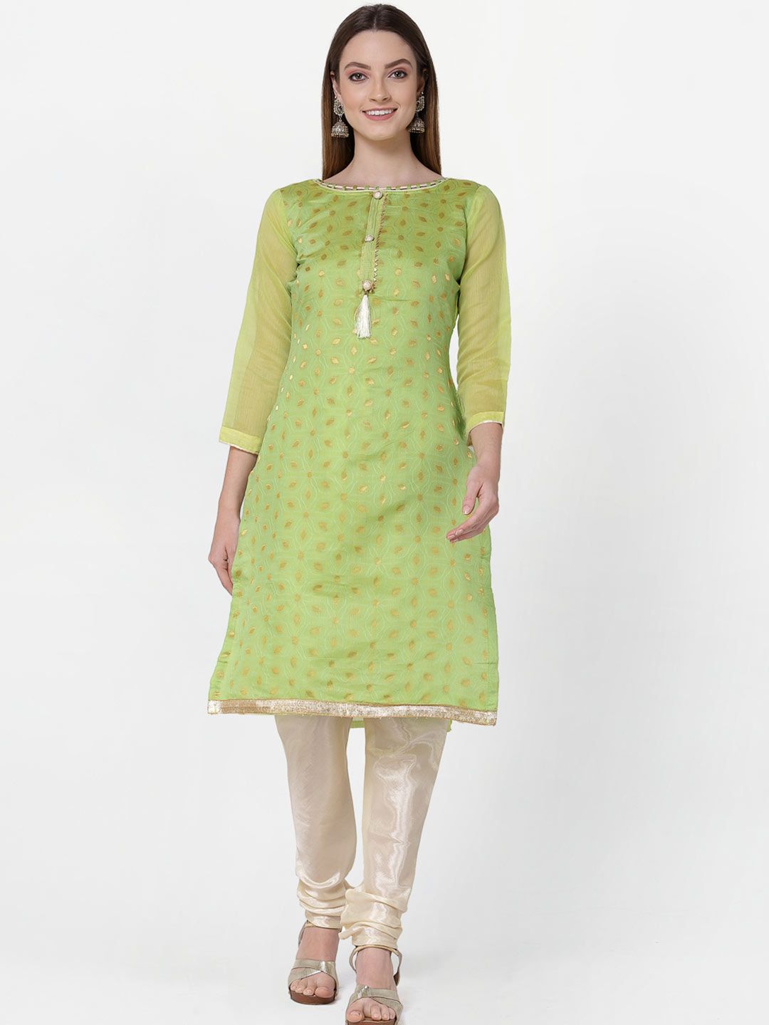 RAJGRANTH Green & Cream-Coloured Unstitched Dress Material Price in India