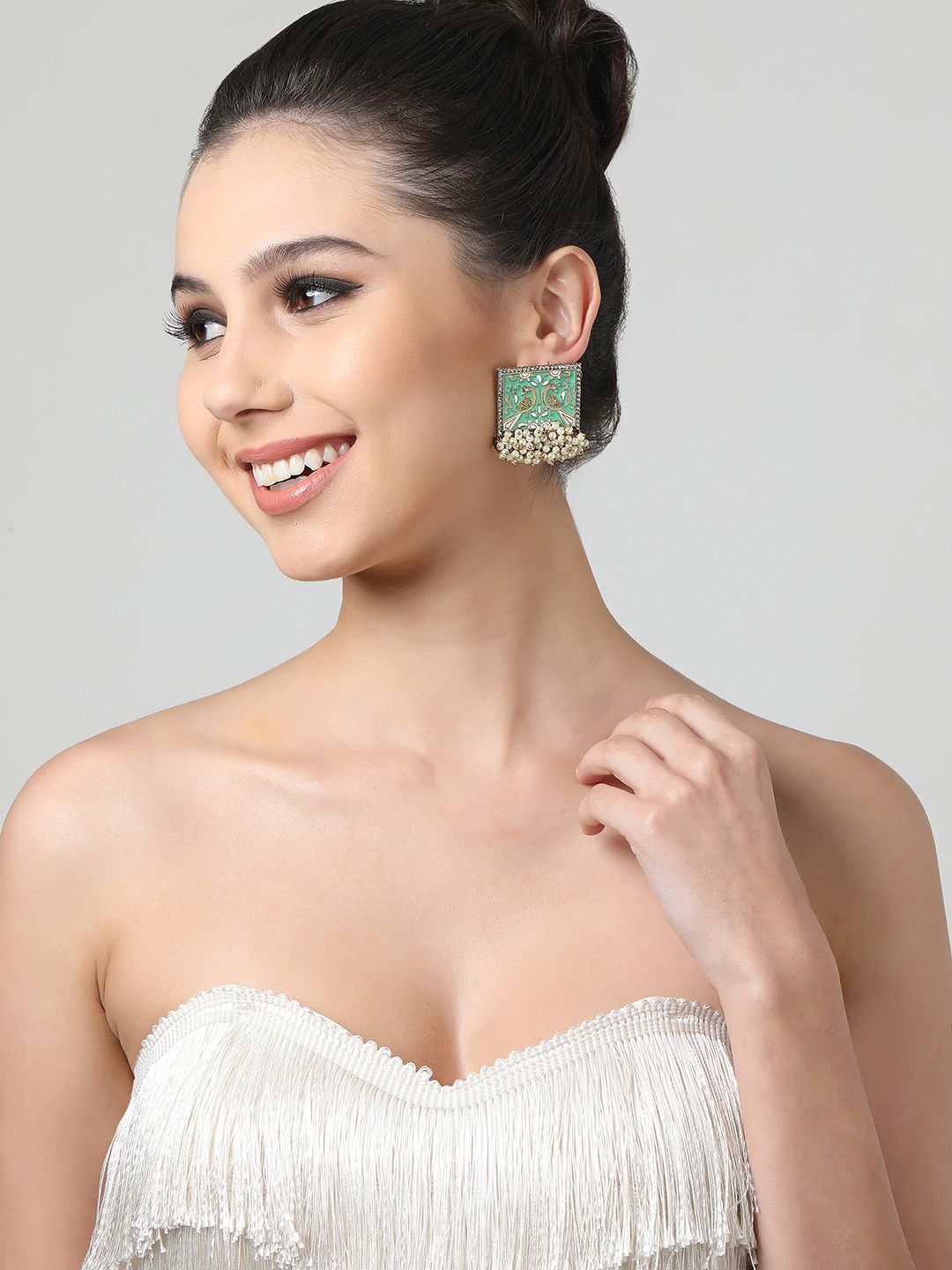 Zaveri Pearls Gold Plated Green Contemporary Studs Earrings Price in India