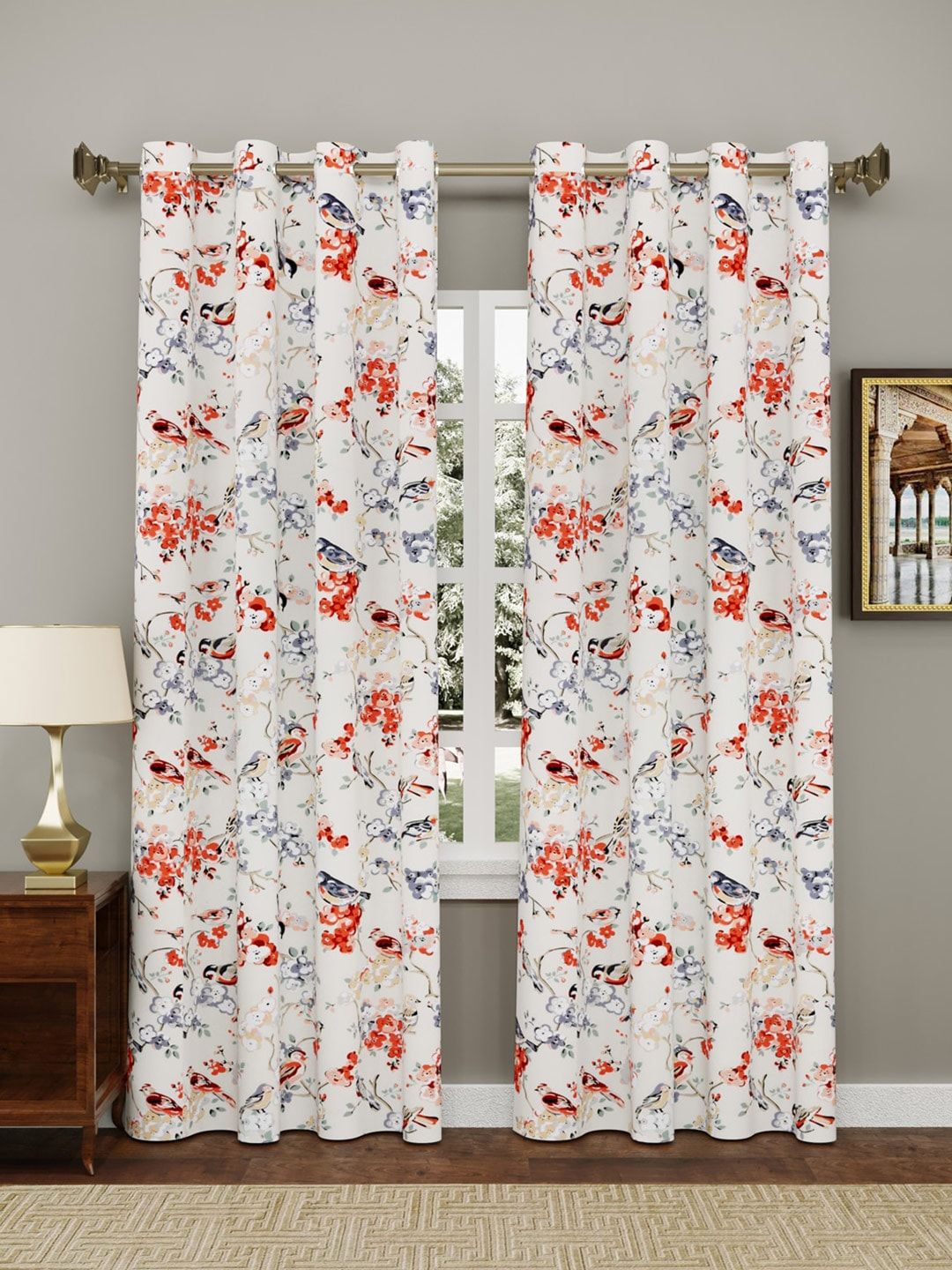 Clasiko White & Orange Set of 2 Floral Door Curtains Price in India