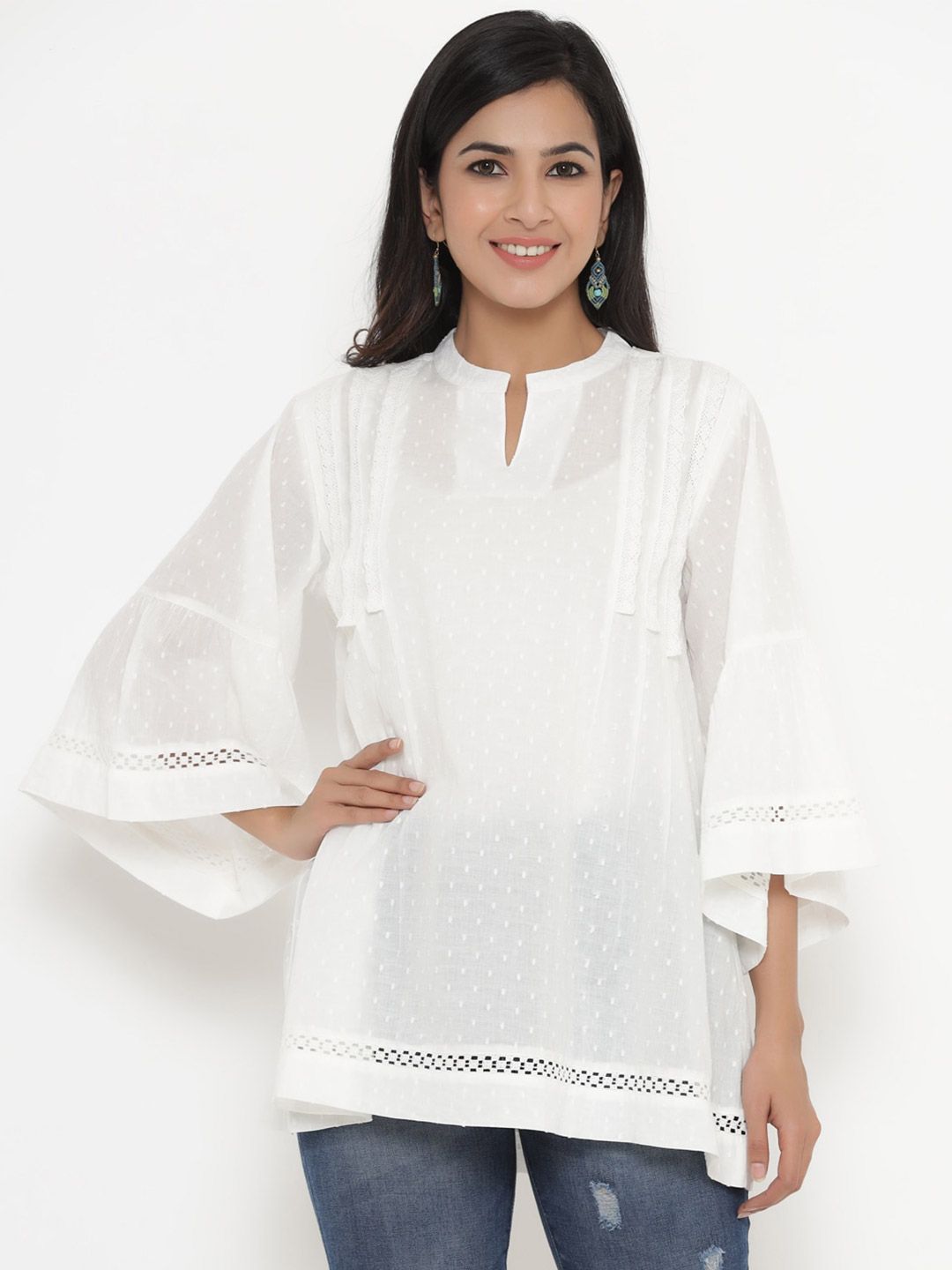 Readiprint Fashions White Self Designed A-Line Top
