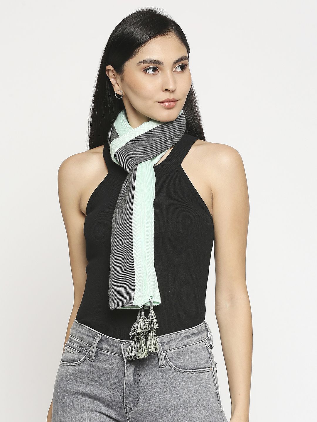 Get Wrapped Women Green Printed Scarf Price in India