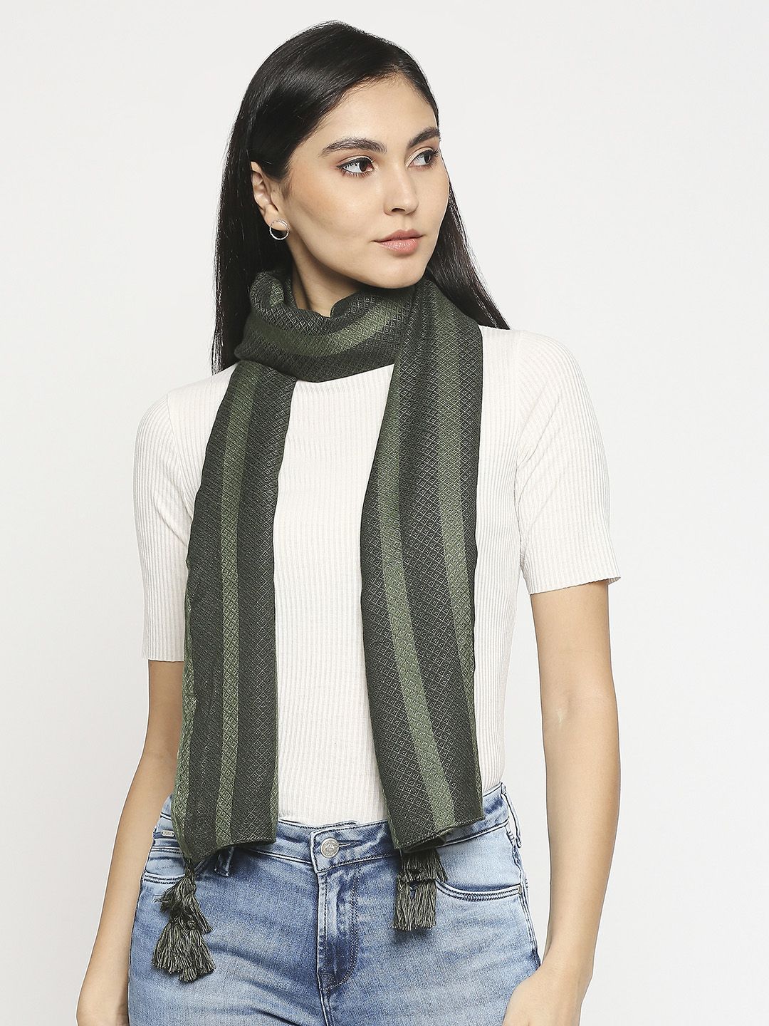 Get Wrapped Women Olive Green Printed Scarf Price in India