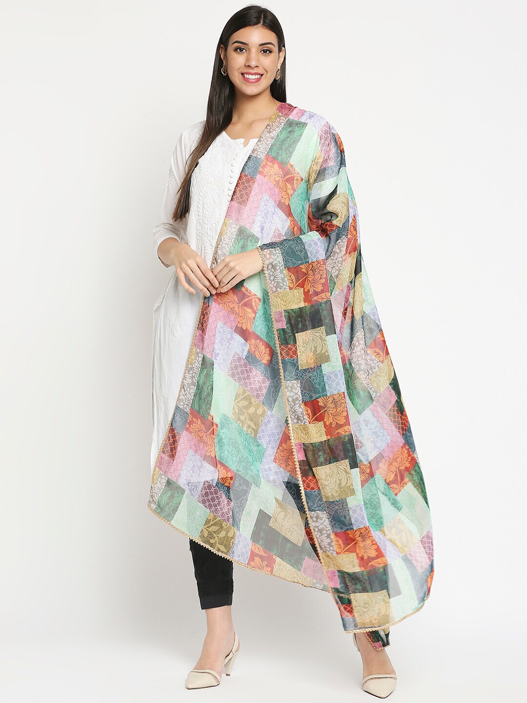 Get Wrapped Women Multicolored Printed Poly Chiffon Dupatta Price in India