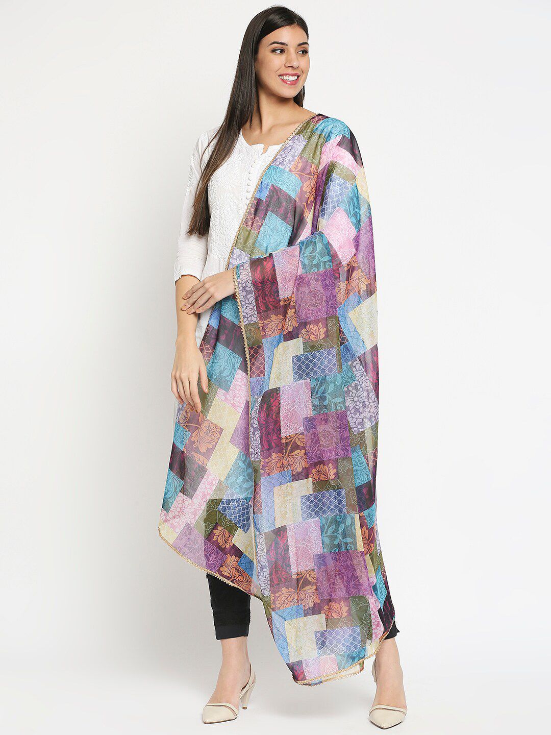 Get Wrapped Women Multicoloured Printed Poly Chiffon Dupatta Price in India