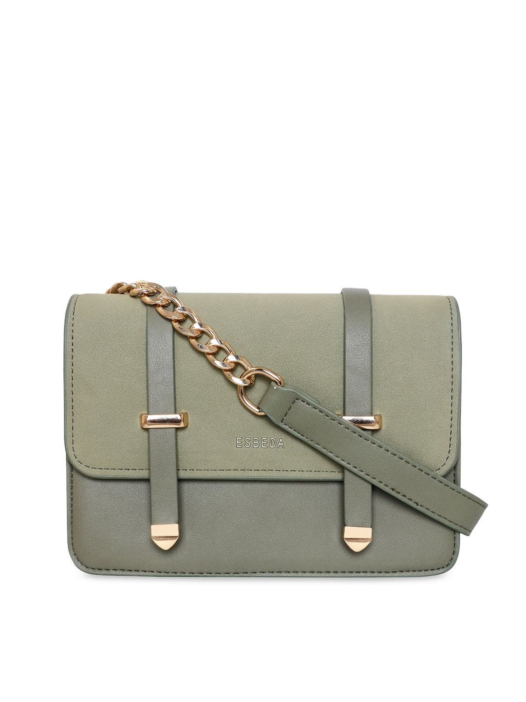 ESBEDA Olive Green Colourblocked PU Structured Sling Bag Price in India