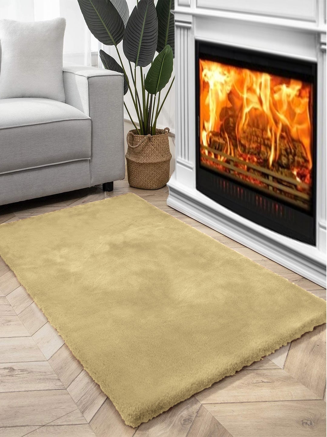 FI Gold Polycotton Solid Bath Rugs Price in India