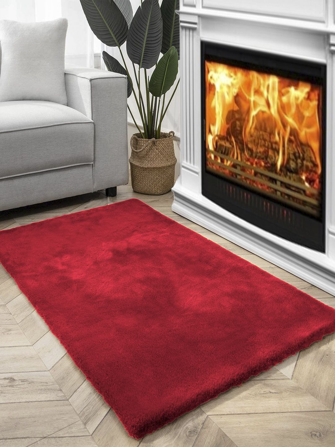 FI Maroon Polycotton Solid Bath Rugs Price in India
